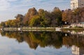 A wonderful autumn view of the new embankment of the city. Krasnodar, Russia, november, 15, 2020.