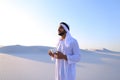 Wonderful beginning of morning for Arab guy in middle of huge de Royalty Free Stock Photo