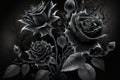 Wonderful black roses background. Fantastic lovely turquoise rose isolated on black background, unusual flower
