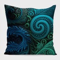 A wonderful blue and green Maori pattern pillow