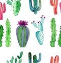 Wonderful bright beautiful mexican hawaii tropical green floral summer pattern of a colorful cacti with flowers Royalty Free Stock Photo