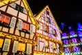 Wonderful Christmas highlighting in Colmar, Alsace, France. Street and houses decoration Royalty Free Stock Photo