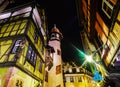 Wonderful Christmas highlighting in Colmar, Alsace, France. Street and houses decoration Royalty Free Stock Photo