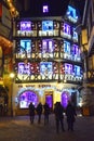 Christmas illumination on a street in Colmar Old town, Alsace, France. Royalty Free Stock Photo