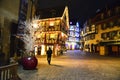 Christmas illumination on a street in Colmar Old town, Alsace, France. Royalty Free Stock Photo