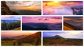 Wonderful collage with 9 landscapes, amazing mountains views, panoramic nature scenery, Ukraine, Europe, Carpathians