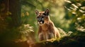 wonderful colored image of a puma sitting in a forest
