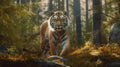 wonderful colored image of a tiger sitting in the jungle at noon