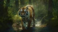 wonderful colored image of a tiger sitting in the jungle at noon