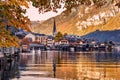 Wonderful Colorful Sunset at Hallstatt. view of famous Hallstatt mountain village with Hallstatter See in the Austrian Alps, Royalty Free Stock Photo