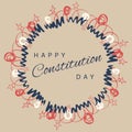 Wonderful constitution day text over a decorative banner against pink background