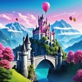 a wonderful cute princess castle in a fairytale pink image