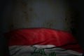 wonderful dark illustration of Iraq flag with large folds on rusty metal with free place for text - any occasion flag 3d
