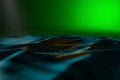 wonderful dark illustration of Kazakhstan flag lay on green background with soft focus and free space for text - any celebration