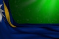 cute memorial day flag 3d illustration - dark image of Nauru flag lie in corner on green background with bokeh and free space for