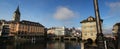 Wonderful day for sightseeing: Limmat river promenade in Zurich, Switzerland