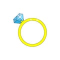 Wonderful design of the golden ring with a large blue diamond