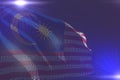 wonderful digital vivid image of Malaysia flag made of dots waving on purple with place for text - any holiday flag 3d