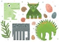 Set of geometric funny dinosaur stickers