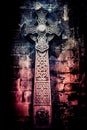 GLASGOW, SCOTLAND, DECEMBER 16, 2018: Wonderful embossed Celtic stone cross, full of details and textures in its