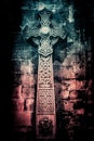 Wonderful embossed Celtic stone cross, full of details and textures in its elaborate carvings.