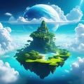 Wonderful and exotic Environment of the Allen Planet The Floating Island amid the Cloud Digital CG art from video concept