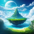 Wonderful and exotic Environment of the Allen Planet The Floating Island amid the Cloud Digital CG art from video concept