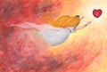 Wonderful fairy tale princess flying towards heart a symbol for love Royalty Free Stock Photo