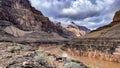 The wonderful and famous west gate of the Grand Canyon of the Colorado crossing the famous river through its gorge on the border