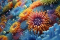 Wonderful, fantasy, surreal plants of the flora of the fairy-tale world. Unusual multicolored underwater flowers cover the bottom