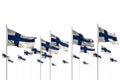 Cute memorial day flag 3d illustration - Finland isolated flags placed in row with soft focus and place for your text