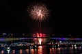 The wonderful Fireworks light up into the sky, look through the beautiful bridges and rivers with free space for text.