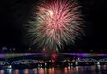 The wonderful Fireworks light up into the sky, look through the beautiful bridges and rivers with free space for text.