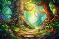 Wonderful forest. Video Game\'s Digital CG Artwork, Concept Illustration, Realistic Cartoon Style Background