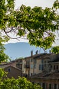 Wonderful france sea alps landscape with lovely houses, trees and mountains in background.