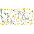 Wonderful gorgeous cute tender delicate bright floral spring summer colorful yellow wildflowers with buds and leaves pattern Royalty Free Stock Photo