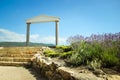 The wonderful Greek arch. amazing views of the vineyards and mountains of Crimea and flowering lavender. beautiful landscape of