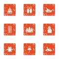 Wonderful holiday icons set, grunge style