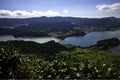 The special two color lake of Sete Cidades from viewpoint Vista do Rei, island Sao Miguel, the Azores Archipelago