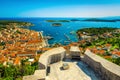Wonderful Hvar resort cityscape with mediterranean harbor and boats, Croatia Royalty Free Stock Photo