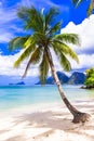 Tropical paradisein El Nido,view with white sand,turquoise sea and mountains,Palawan island,Philippines. Royalty Free Stock Photo