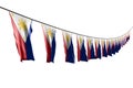 Wonderful independence day flag 3d illustration - many Philippines flags or banners hanging diagonal with perspective view on