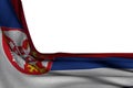 Wonderful isolated mockup of Serbia flag hanging in corner on white with empty place for your text - any occasion flag 3d
