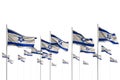 Wonderful Israel isolated flags placed in row with soft focus and place for your content - any occasion flag 3d illustration