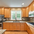 Wonderful kitchen area with honey-colored cabinetry