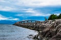 Wonderful landscape of bridge against blue cloudy sky. Bolsoy Bridge or Bolsoybrua crosses the Bolsoysund strait between mainland