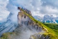 Wonderful landscape of the Dolomites Alps. Location: Odle mountain range, Seceda peak in Dolomites Alps, Italy, Europe