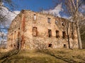 Wonderful landscape with ruins of an old manor house, trees in the old building, early spring Royalty Free Stock Photo