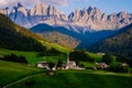 Wonderful landscape from Santa Maddalena Village in Dolomites Italy, Santa Magdalena village magical Dolomites mountains Royalty Free Stock Photo