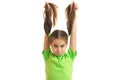 A wonderful little girl holding hands ponytails Royalty Free Stock Photo